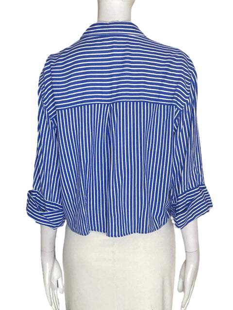 Camisa Zara de Viscosa Rayas Manga corta Azul - Talla M