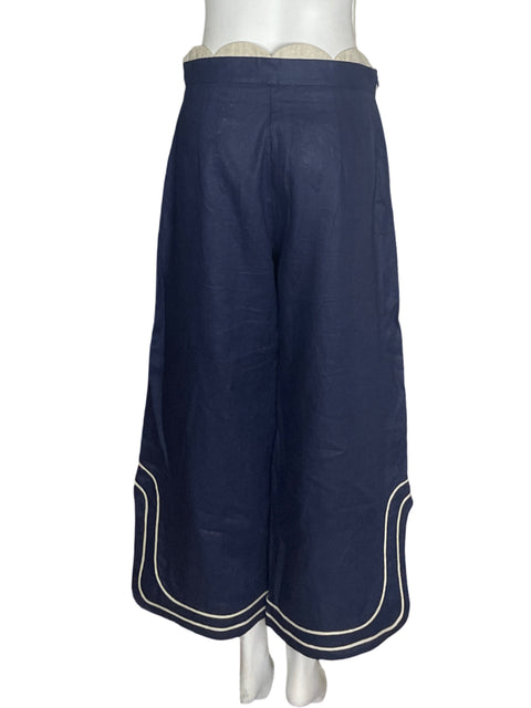 Pantalón Faride de Lino Recto Wide-leg Azul - Talla M