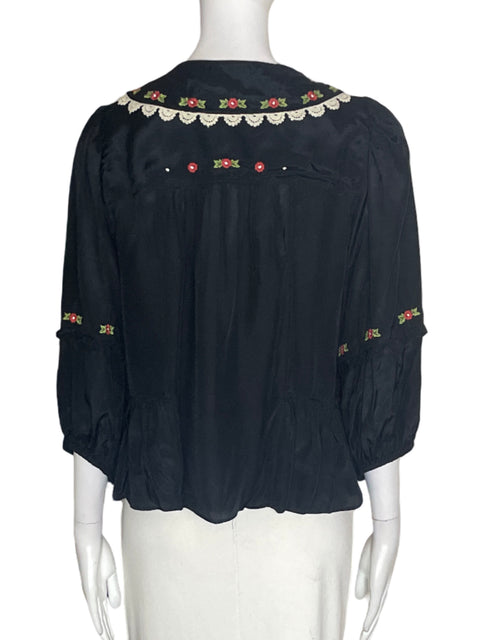 Blusa Free People Bordado Abullonado Negro - Talla S