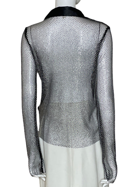 Camisa Studio F Malla Translúcida Plateada Con Acabado Brillante Negro - Talla S