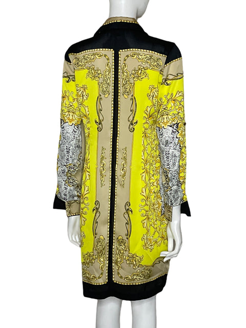 Vestido Caché Camisero Vintage Con Estampado Barroco Amarillo - Talla 8