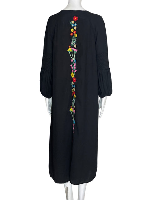 Vestido Zara Bordado Floral Negro - Talla M