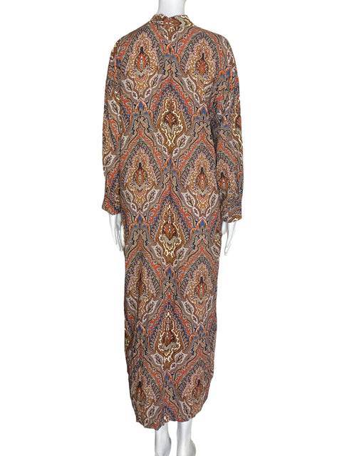 Vestido Zara Cuello v Maxi Marrón - Talla XS