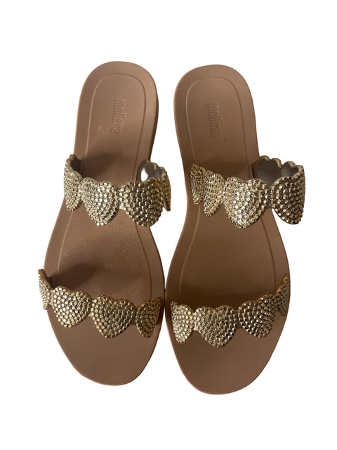 Sandalia Melissa Tiras Corazon Dorado - Talla 38