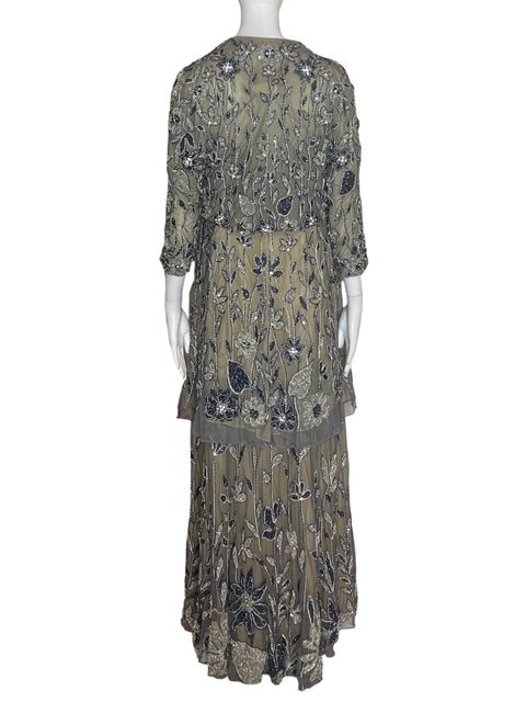 Vestido De Fiesta Ysa Makino Pedreria Chal Azul - Talla 14