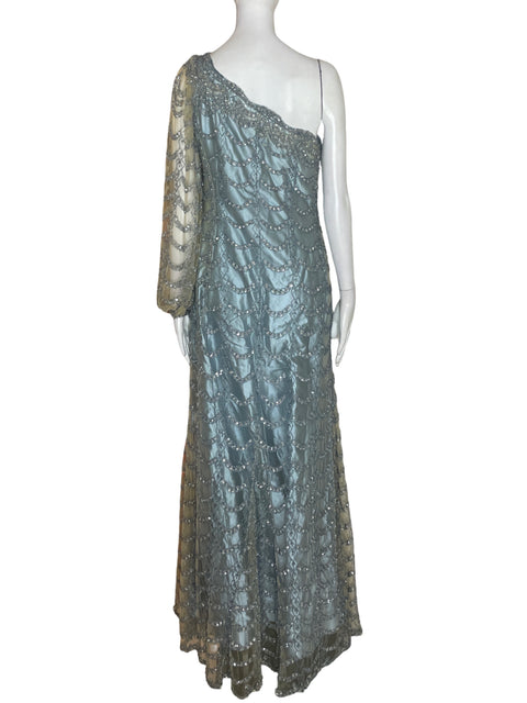 Vestido De Fiesta Tesoro Tps Oneshoulders Pedreria Azul - Talla 14