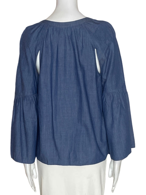 Blusa Bcbg Maxazria Manga larga Cuello v Azul - Talla XS