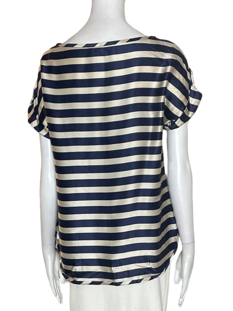 Blusa Carolina Herrera de Seda Rayas Manga corta Azul - Talla 2