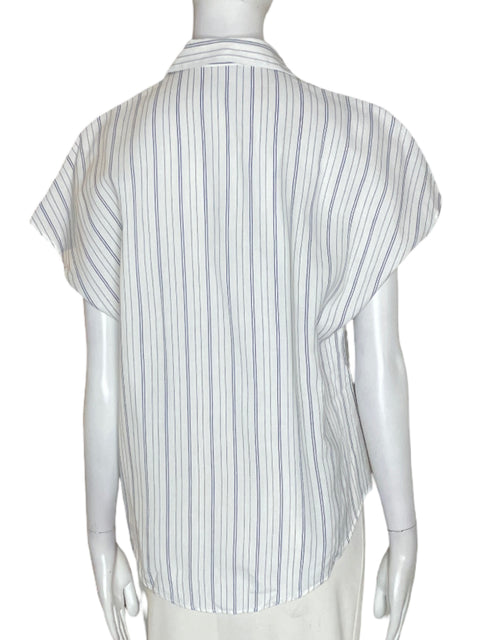 Blusa Massimo Dutti de Lino Manga corta Rayas Azul - Talla 6