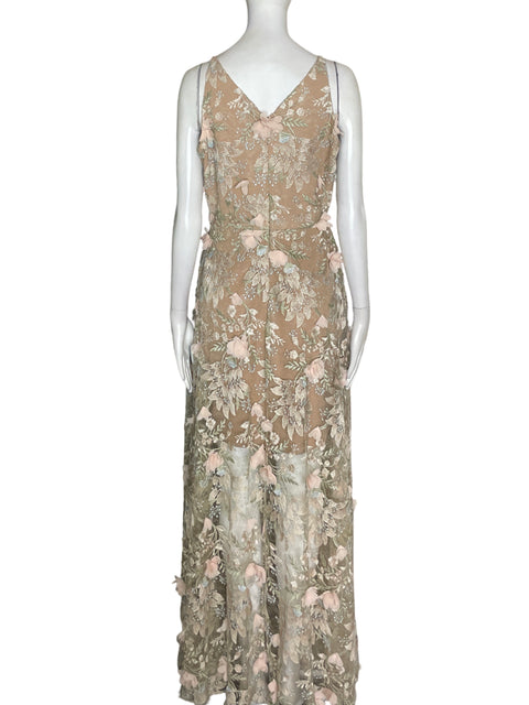 Vestido Dress The Population Maxi Tiras Beige - Talla M
