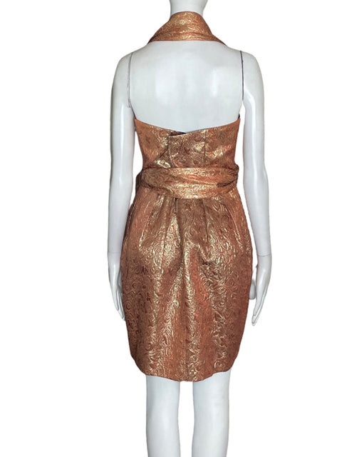 Vestido Mng de Algodón Halter Satinado Dorado - Talla S