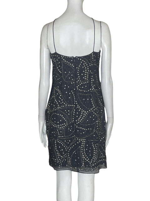 Vestido Aidan Mattox Tiras Tachuelas Negro - Talla 8