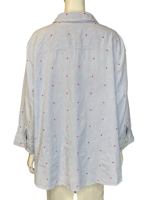 Camisa Karen Scott de Algodón Rayas Azul - Talla XXL