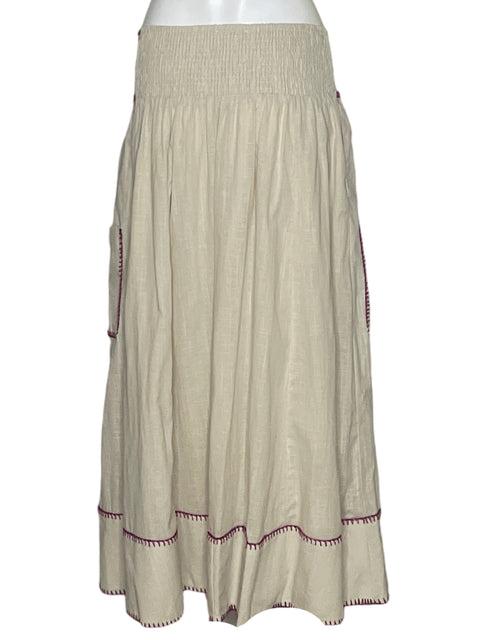 Falda By Together de Algodón Maxi Bordado Beige - Talla L