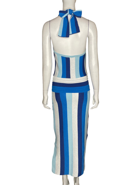 Vestido Carmen Steffens Halter Rayas Azul - Talla S