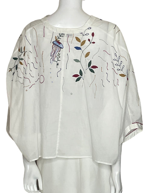 Blusa Zara de Algodón Bordado Blanco - Talla L