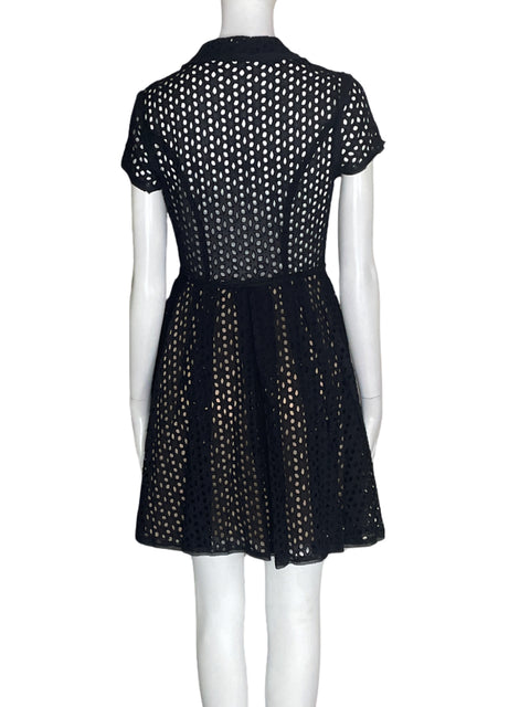 Vestido Bcbg de Algodón Troquelado Midi Negro - Talla 0