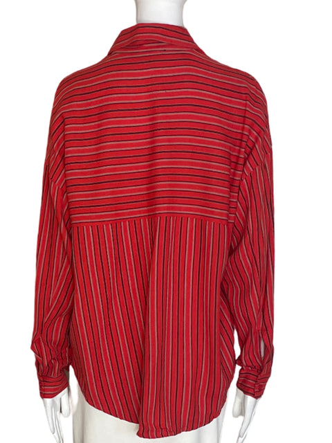 Camisa Vici de Algodón Rayas Botones Rojo - Talla XS