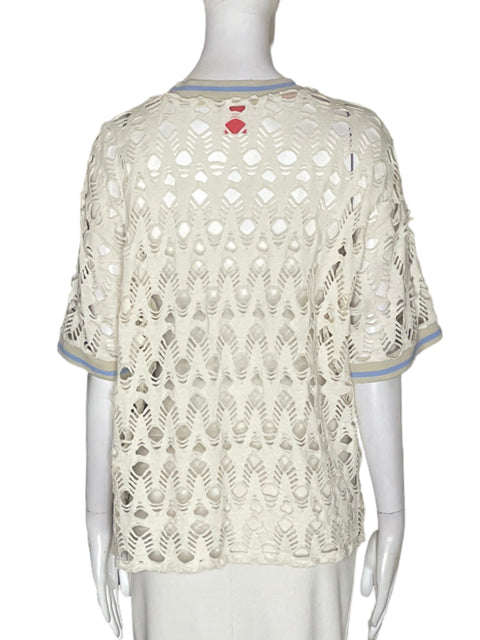 Blusa Zeta Otto de Algodón Troquelado Cuello redondo Blanco - Talla L