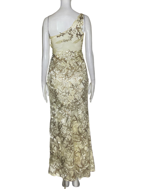 Vestido De Fiesta Mac Duggal Oneshoulder Brillo Dorado - Talla 4