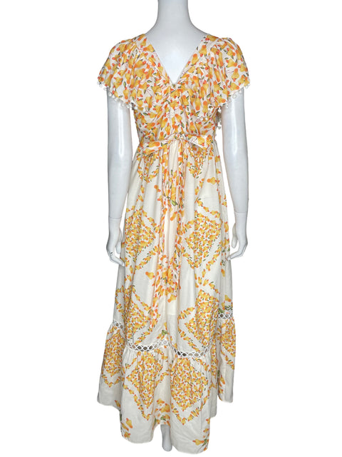 Vestido Beulah Style Cuello v Estampado Naranja - Talla S