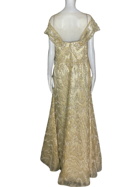 Vestido De Fiesta Valar Transparente Lentejuelas Dorado - Talla L