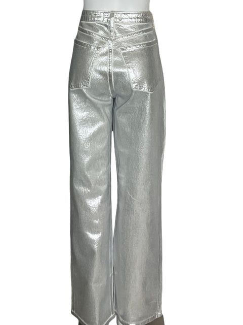 Pantalón Abercrombie & Fitch Brillo Wide-leg Plateado - Talla 29