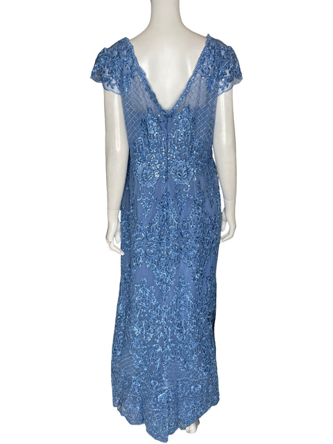 Vestido De Fiesta Cameron Blake Maxi Lentejuelas Azul - Talla 16