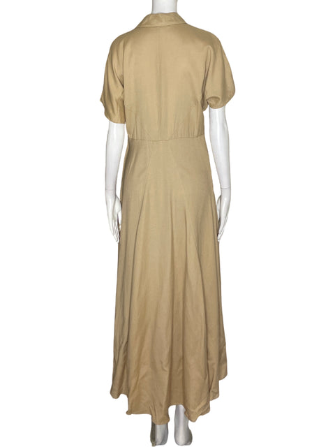 Vestido Sfera de Viscosa Liso Manga corta Marrón - Talla S