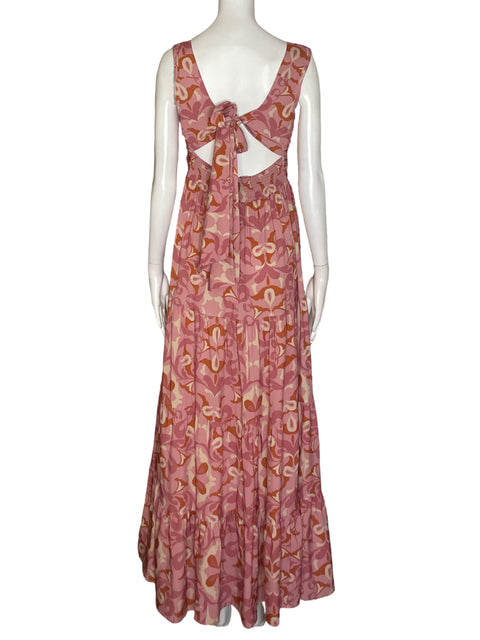 Vestido Dúo Mar Estampado Maxi Rosado - Talla XS