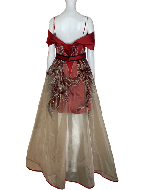 Vestido De Fiesta Tesoro Tps Transparente Maxi Marrón - Talla 40