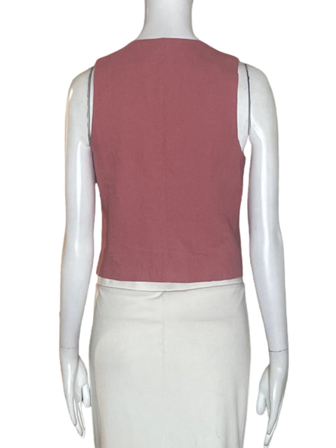 Chaleco Zara de Lino Sin mangas Cuello v Rosado - Talla XS