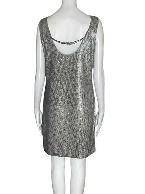 Vestido Ecru Lentejuela Sin mangas Gris - Talla S