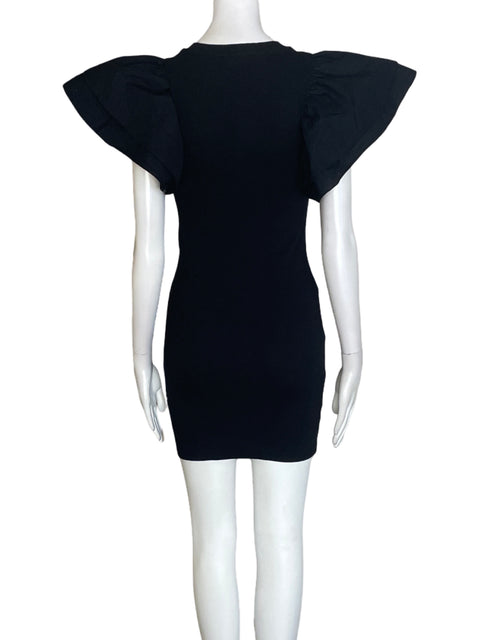 Vestido Zara de Algodón Ruchas Ajustado Negro - Talla M