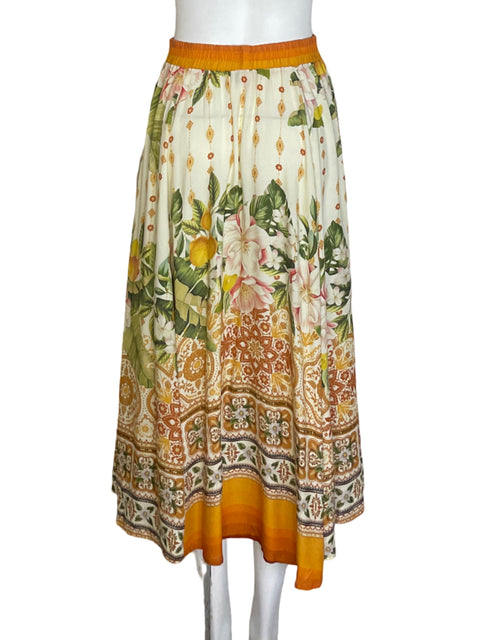 Falda Farm de Algodón Estampado Maxi Naranja - Talla S