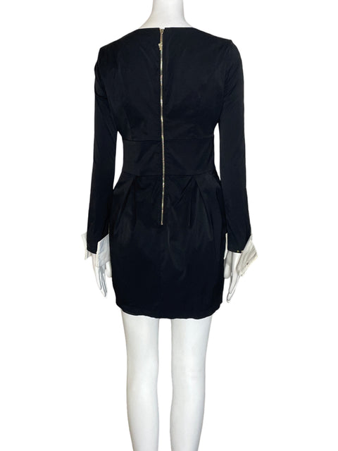 Vestido Passepartout Cuello v Manga larga Negro - Talla 42