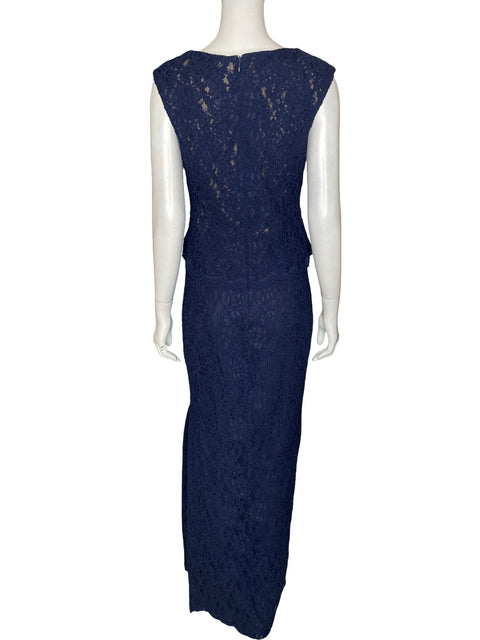 Vestido De Fiesta Ralph Lauren Maxi Encaje Azul - Talla 4
