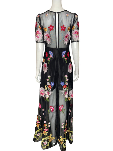 Vestido De Fiesta L'atiste Maxi Bordado Floral Negro - Talla M
