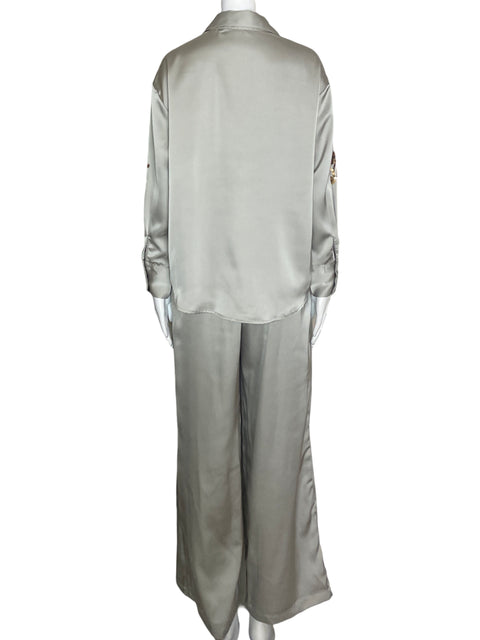 Conjunto Tesoro Tps Camisa/pantalon Palazo Gris - Talla S