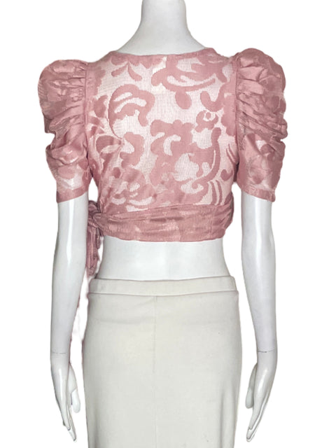 Blusa Vía Vai Abullonado Transparente Rosado - Talla M