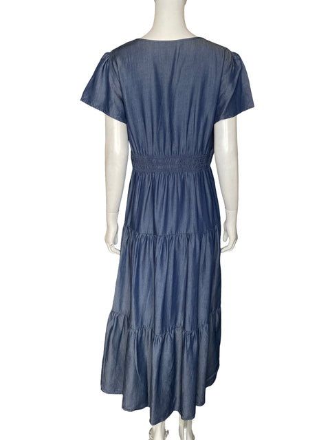 Vestido Jessica Taylor Midi Cuello v Azul - Talla M