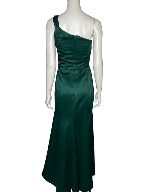 Vestido De Fiesta Madeline Gardner Asimétrico Apliques Verde - Talla 6