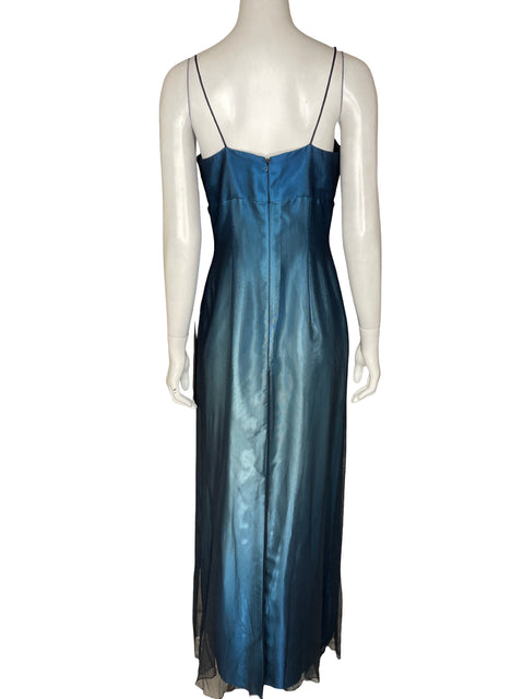 Vestido De Fiesta Dave & Johnny Maxi Pedreria Azul - Talla 6