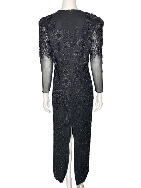 Vestido De Fiesta Jianini Maxi Bordado Negro - Talla 10