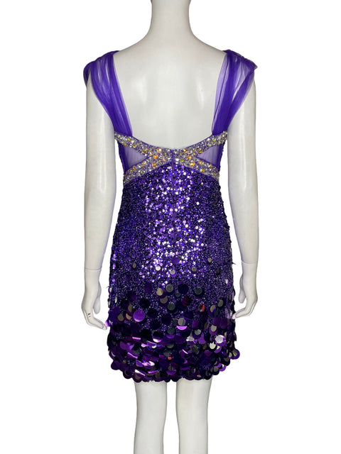 Vestido De Fiesta Coya Collection Lentejuelas Morado - Talla M