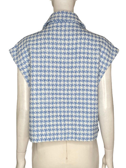 Chaleco Zara de Viscosa Cropped Tweed Azul - Talla L