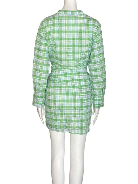 Vestido Mng de Algodón Cuadros Manga larga Verde - Talla M