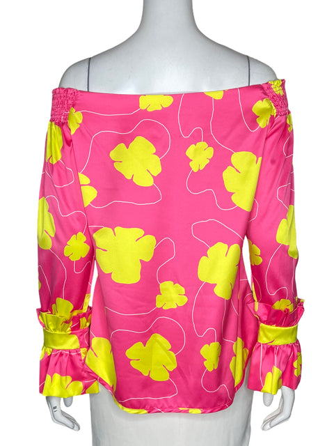 Blusa Santo Pratto Satinado Estampado Rosado - Talla 6