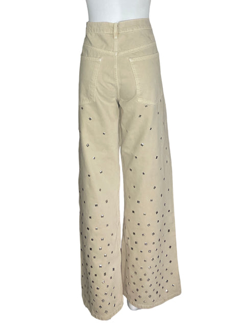 Pantalón Zara Lentejuelas Recto Beige - Talla 10
