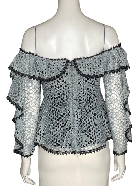 Blusa Alexis Troquelado Encaje Azul - Talla S